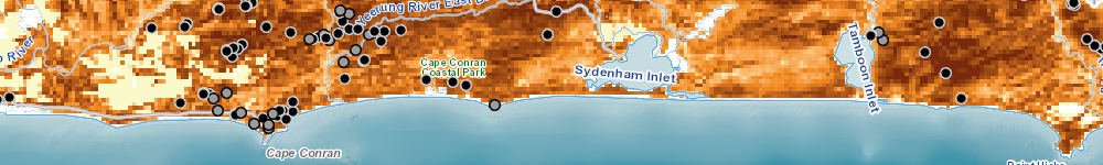 Map showing a HDM overlay consisting of orange and yellow pixels on a map