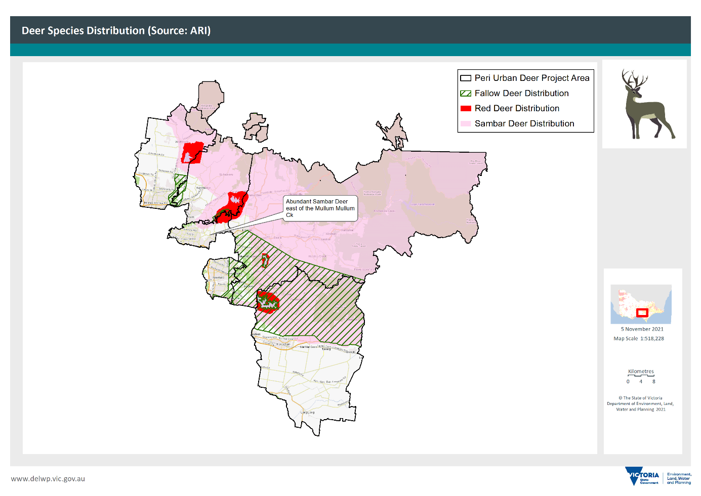 Map showing deer distribution in the peri-urban area