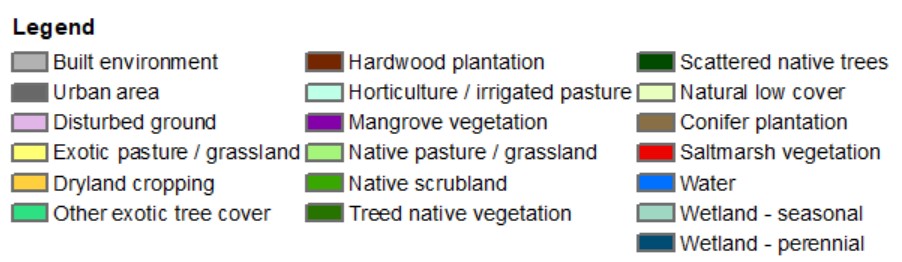 Legend showing the representative colours for each of the land cover classes