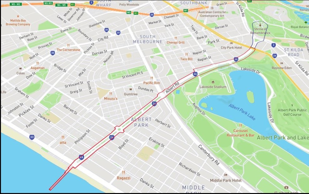 Map of Albert Park with highlighted area signifying project location