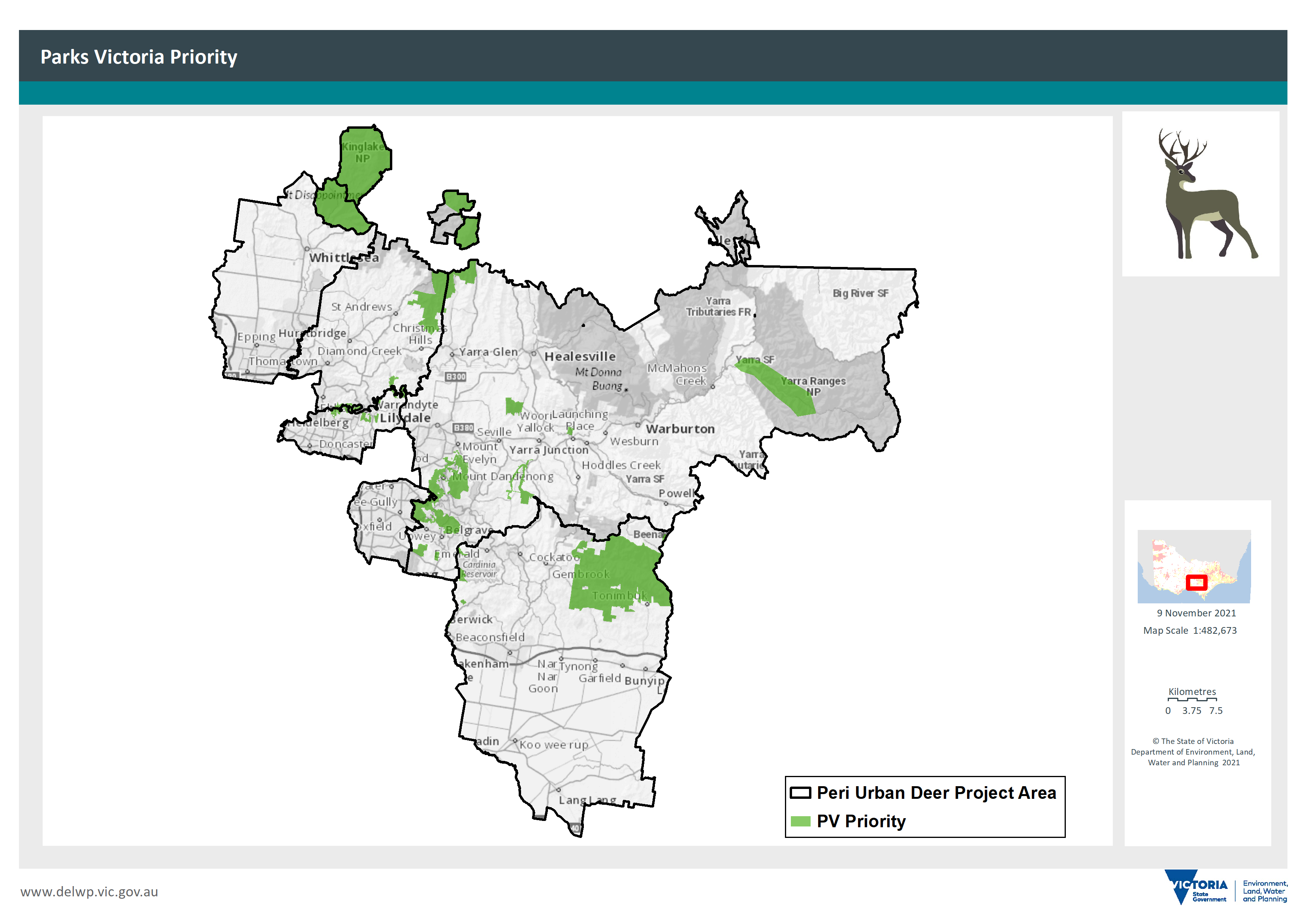 Map of Peri-urban Plan area showing Parks Victoria priority areas.