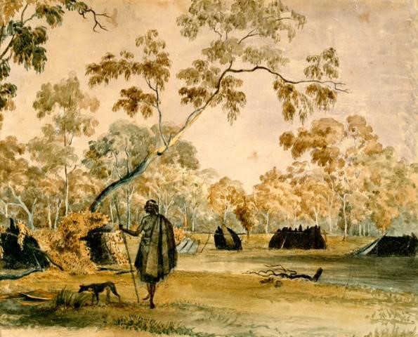 A historic image of an Aboriginal camp