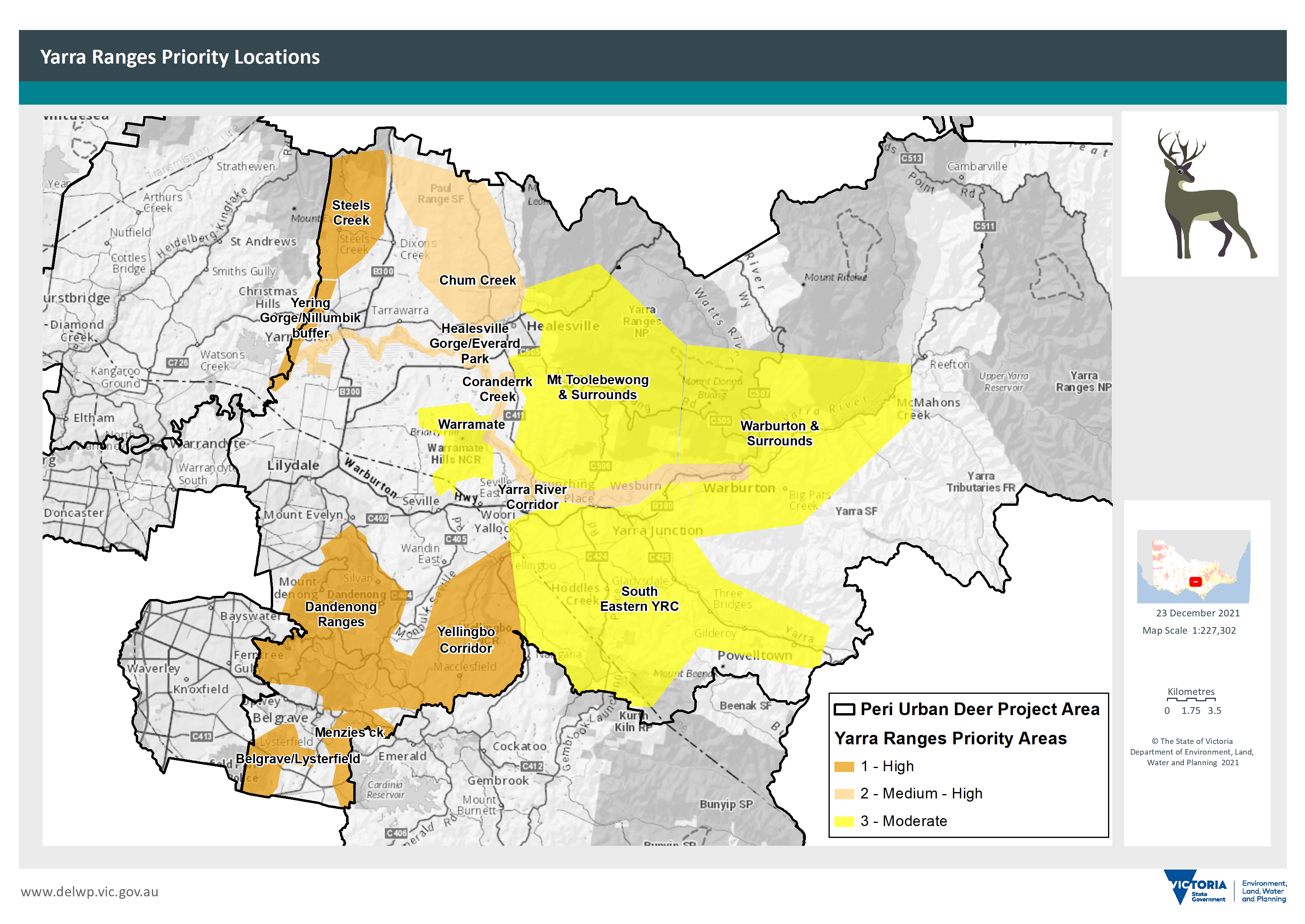 Figure 3: Yarra Ranges LGA priority areas for deer control