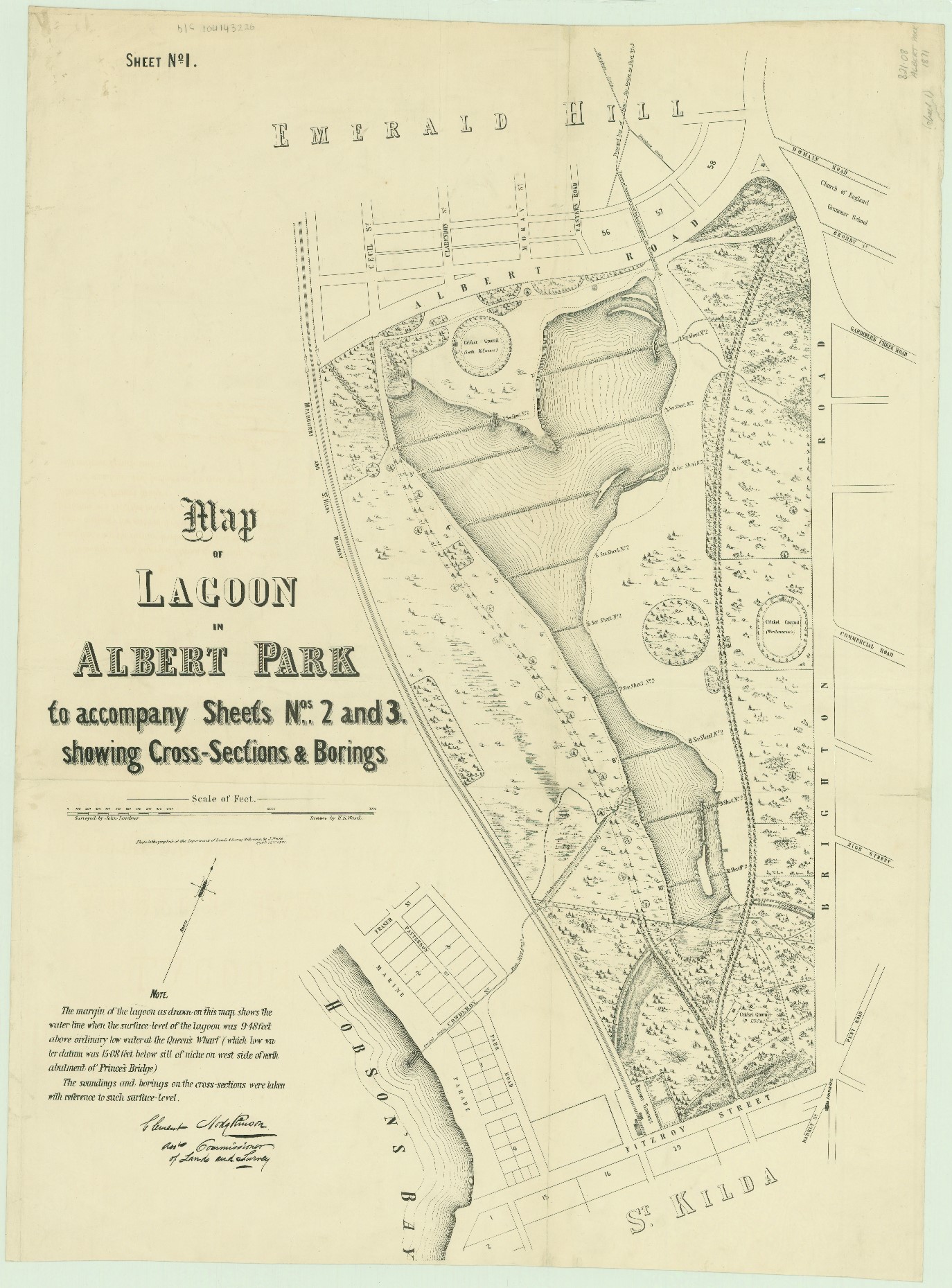 Map of the lagoon in Albert Park 1871, showing the altered state of the swamp and waterholes. 