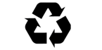 Black recycling symbol consisting of three bold arrows forming a triangle, representing sustainability and environmental conservation