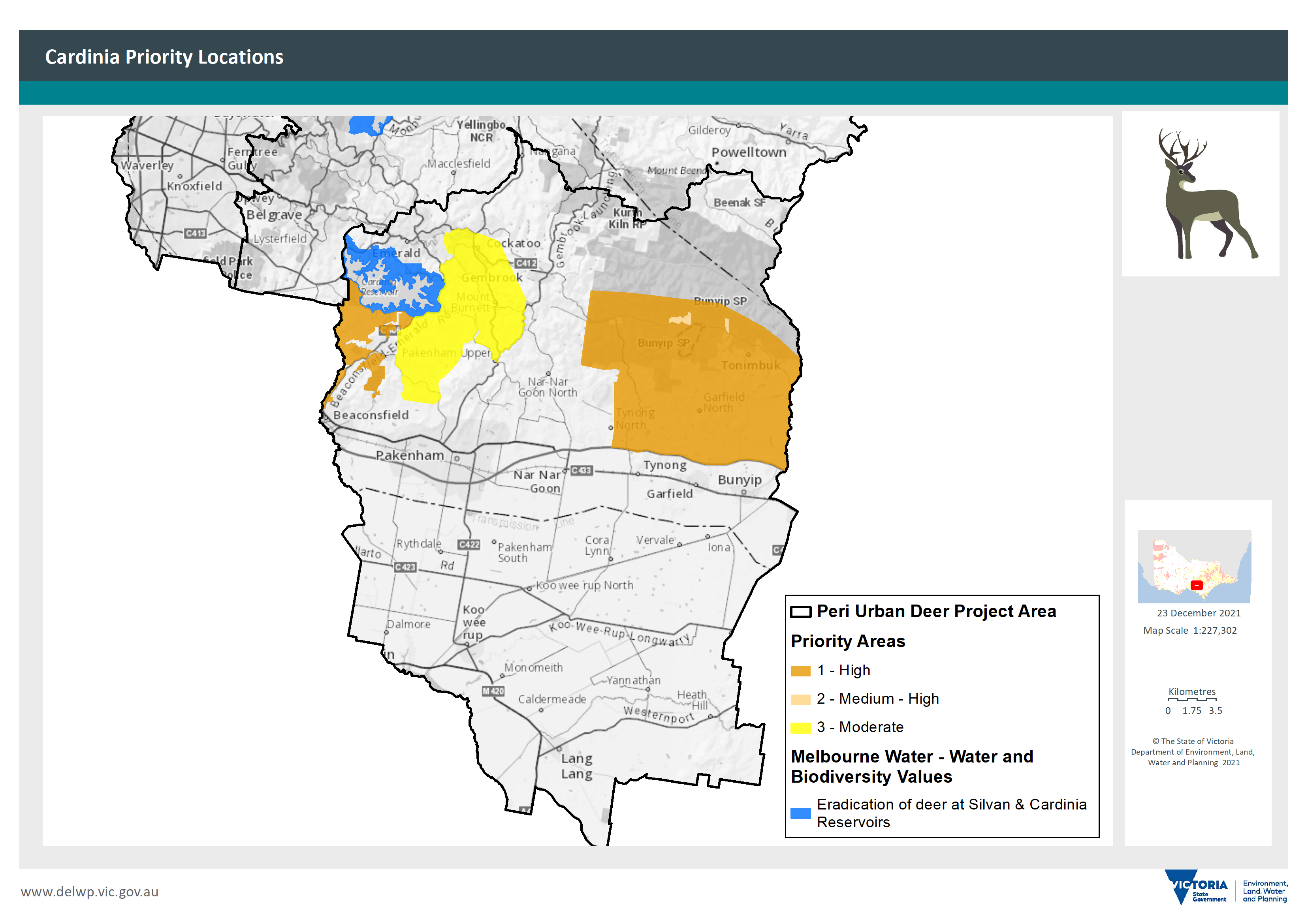 Figure 4: Cardinia LGA priority areas for deer control