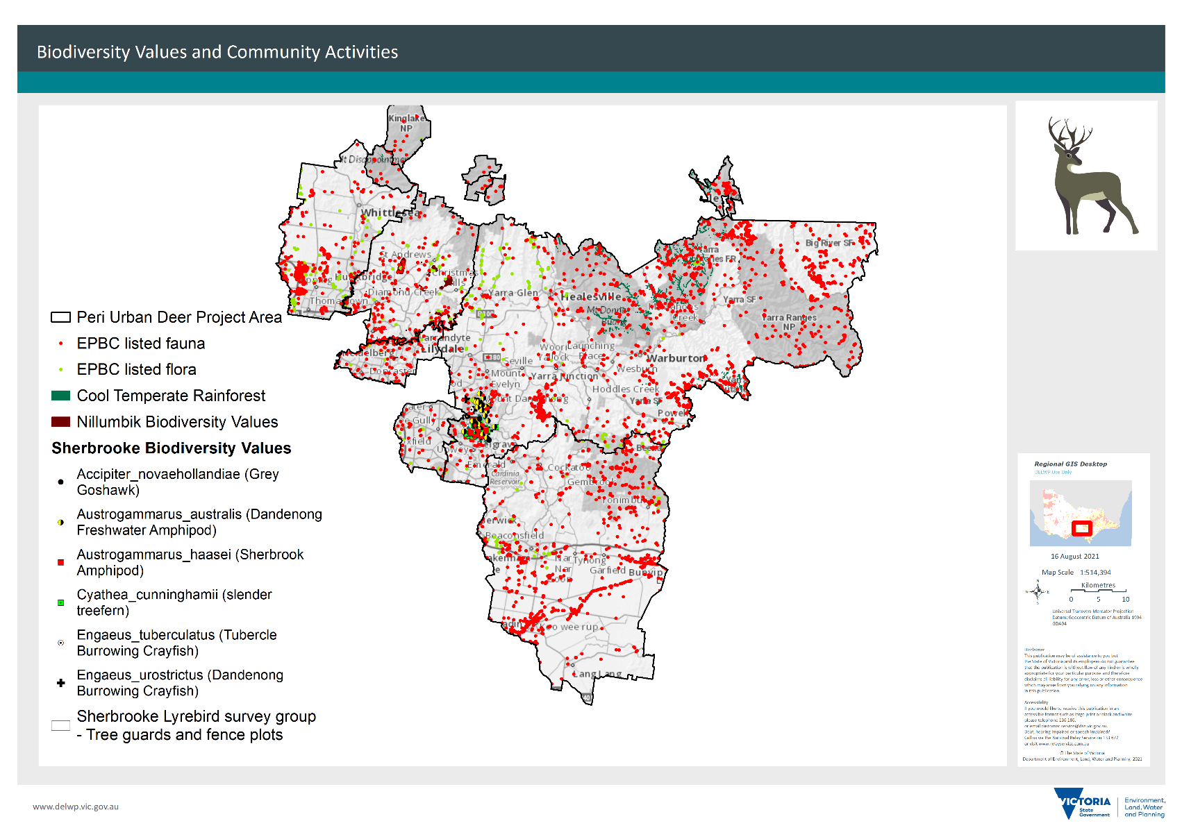 Map of the Peri-urban Plan area with fauna and flora and community activities shaded.