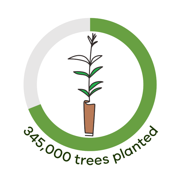 Graph displaying number of trees planted as part of the program. Graph shows progress of 345000 of the 500000 target