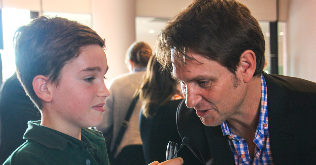 Student with Craig Reucassel from ABC Tv's War on waste