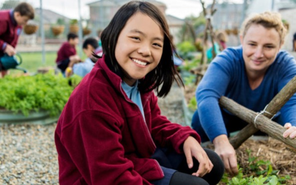 student teacher gardening