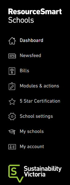 Screenshot of the ResourceSmart schools website menu